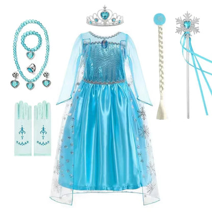 Girls Elsa Princess Dress for Long Sleeve Kids Birthday Cosplay Frozen Costume Fancy 2025 Carnival Dress Up Party Costume