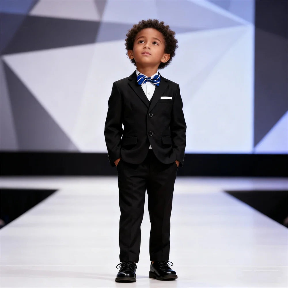 Four Pieces Black Suit Set for Boys, Single-Breasted Suit Jacket Pants Vet Bowtie Communion Back to School Party Suits Tuxedo