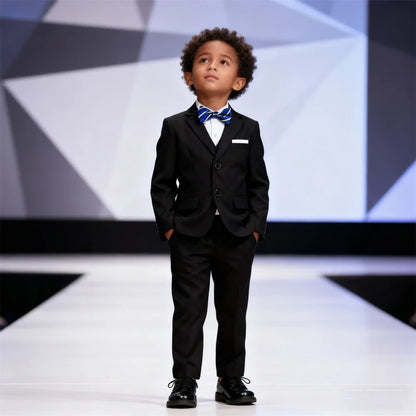 Four Pieces Black Suit Set for Boys, Single-Breasted Suit Jacket Pants Vet Bowtie Communion Back to School Party Suits Tuxedo