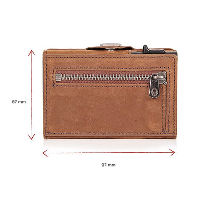 Porte-cartes Pop-Up avec protection RFID en cuir véritable Portefeuille avec compartiment pour billets et pièces de monnaie pour hommes et femmes