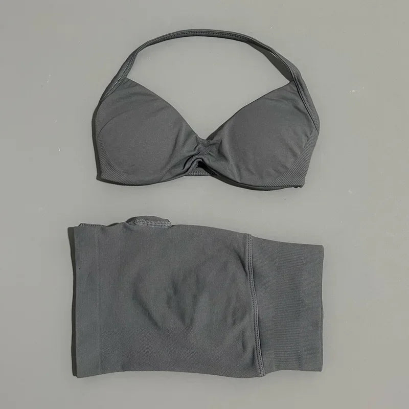 2PCS HISTELLO Seamless Gym Yoga Set Push Up Bra Scrunch Butt Lift Leggings Body Shaping Breathable Comfort Yoga Women Wear
