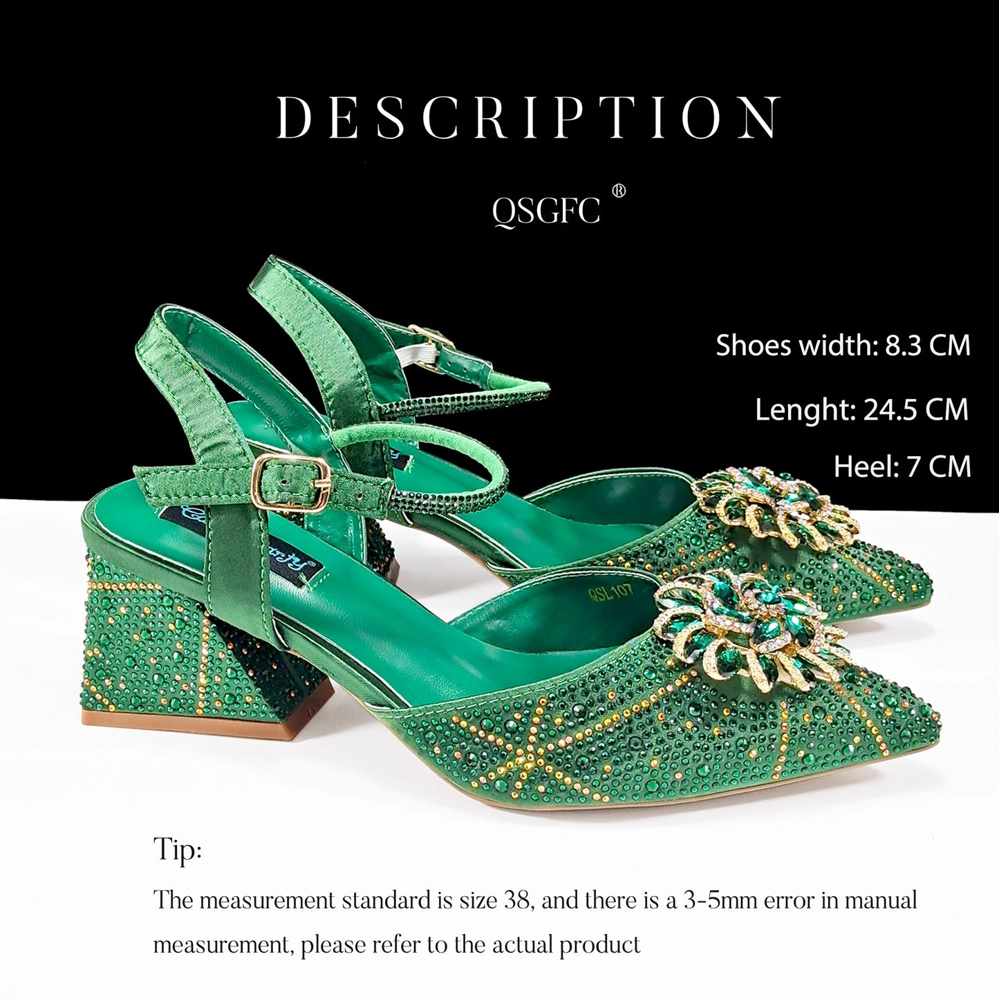 New Style Evening Shoes and Bag Set Comfortable Thick Heel Shoes With Oval Stand Bag Comes with Metal Double Chain