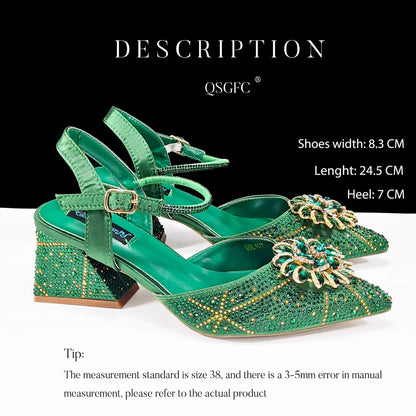 New Style Evening Shoes and Bag Set Comfortable Thick Heel Shoes With Oval Stand Bag Comes with Metal Double Chain
