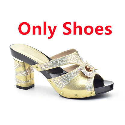 Latest Red Color Italian Ladies Shoes and Bag Sets Decorated with Rhinestone African Matching Shoes and Bags Italian In Women