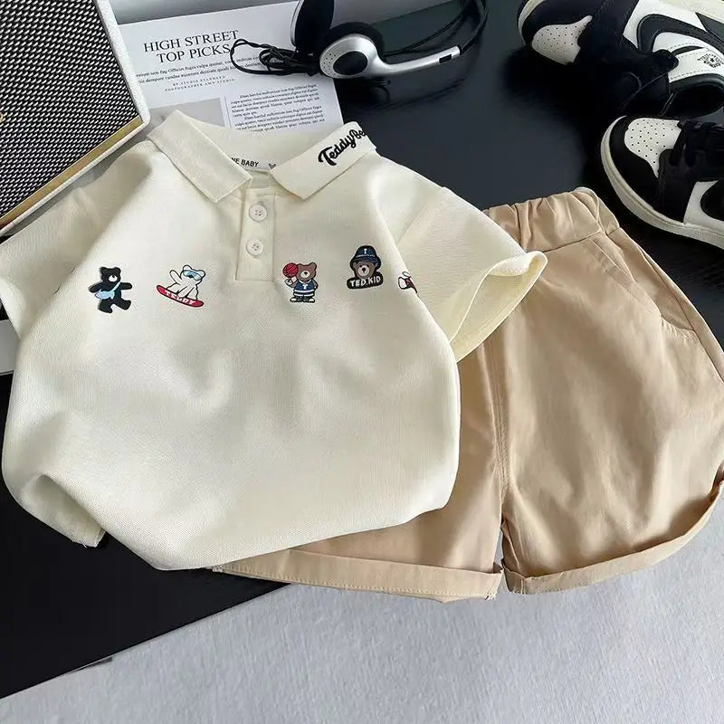 New Children Summer Fashion Baby Boy Clothes Suits Infant Cute Cartoon Bear Polo T Shirt Shorts 2pcs/Set Toddler Casual Costume