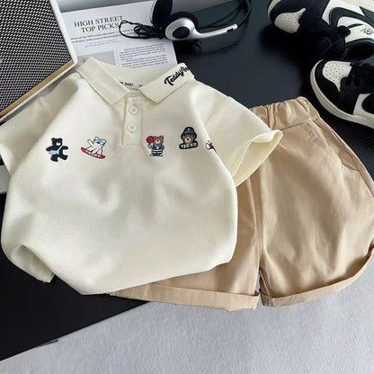 New Children Summer Fashion Baby Boy Clothes Suits Infant Cute Cartoon Bear Polo T Shirt Shorts 2pcs/Set Toddler Casual Costume