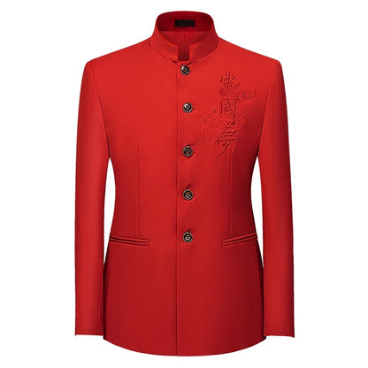 2026 Men's Chinese Style Long Sleeve Suit Jacket Korean Fit Formal Wear Asian Sizes L-7XL in Red White Black Yellow Blue Coat