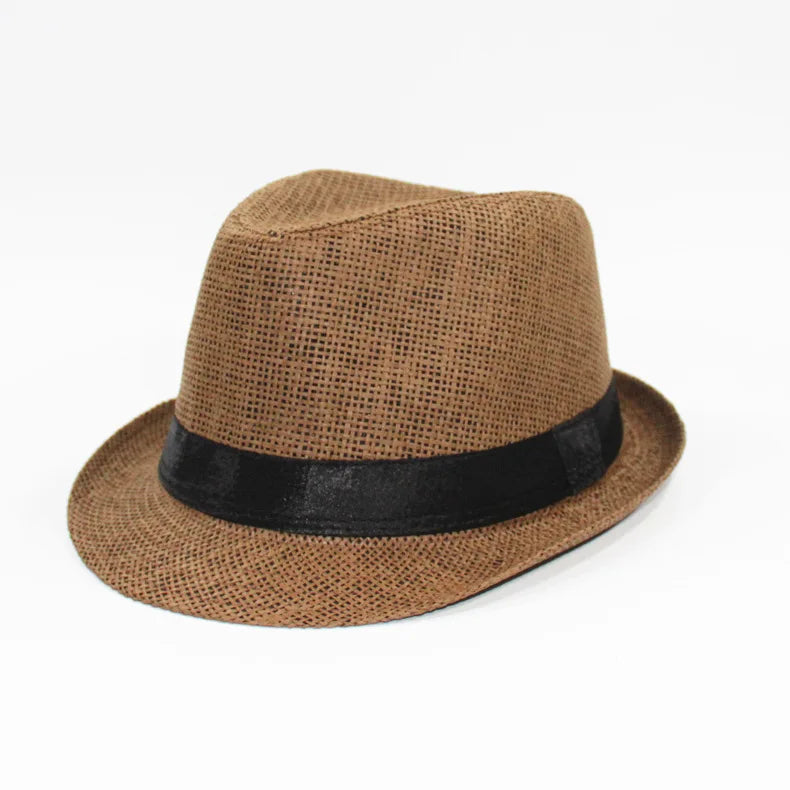 Summer Fedoras for Men Middle old aged Cap Linen Panama Solid  Jazz Hat Cowboy  Men's Women's  British Party Sun Hat