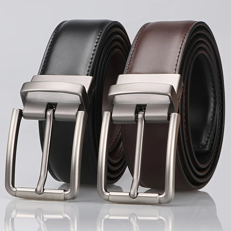 1pc Men's Genuine Leather Cowhide Reversible Belt