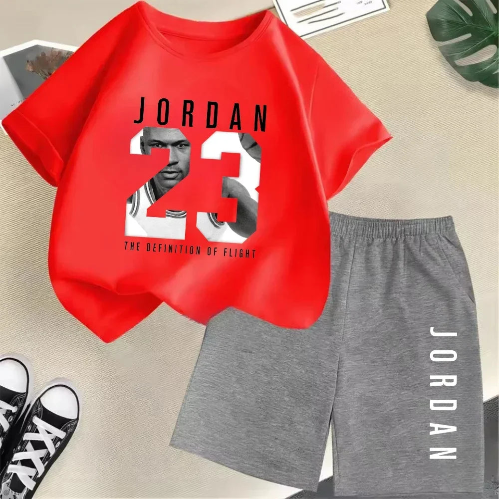 Été à manches courtes enfants T-shirt ensemble sport mode garçons filles Shorts 2 pièces ensemble décontracté marque impression