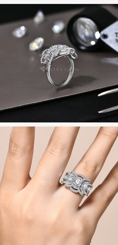 Bague en moissanite ronde de luxe ATTAGEMS 1 carat pour femme D VVS1 diamant de laboratoire véritable S925 bague de fiançailles et de mariage en argent massif, test de réussite