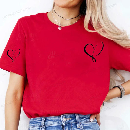 Women Love Heart Design T-Shirts Fashion Casual Short Sleeve T-shirt Heart Personalised Graphic Tshirts RED Women T Shirts Ts01