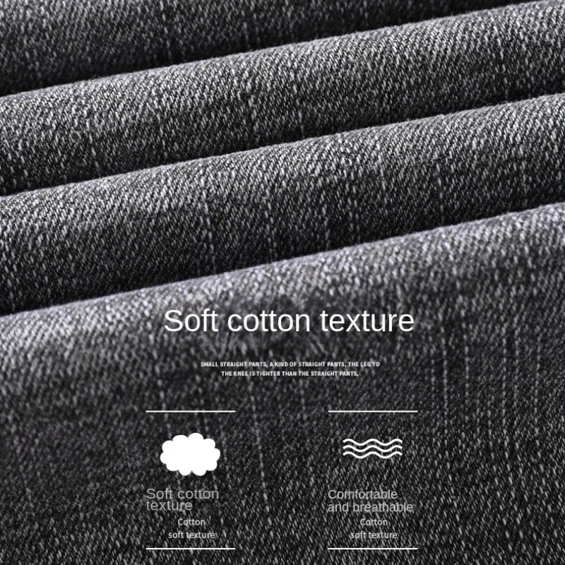 2026 Cotton Stretch Jeans Business Casual Men's Thin Denim Jeans Grey Spring Summer Brand New Fit Straight Lightweight