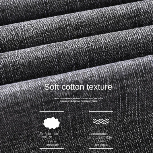 2026 Cotton Stretch Jeans Business Casual Men's Thin Denim Jeans Grey Spring Summer Brand New Fit Straight Lightweight