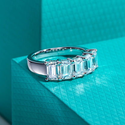 0.6ct 3cttw Emerald Cut Moissanite Wedding Band Ring 925 Sterling Silver D Color Moissanites Promise Ring for Women