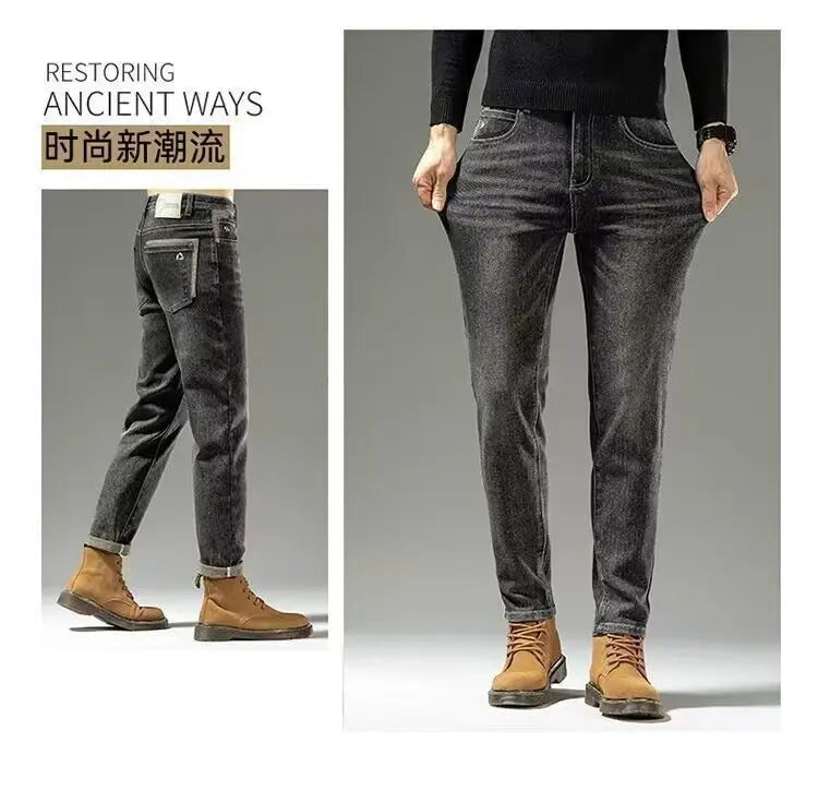 Spring Autumn 2025 Men's High-End Fashion Casual Pants Straight Leg Slim Fit Long Denim Jeans Handsome Cargo Casual Pants Men