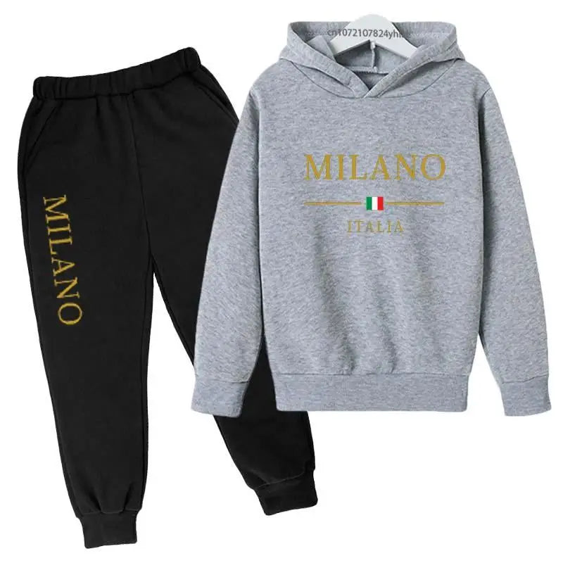 Kids Fashion Brand Letter Print 2pcs Pullover Hoodie+Pants Tracksuits 2-13 Years Boys Girls Casual Outfits Children Clothes Sets