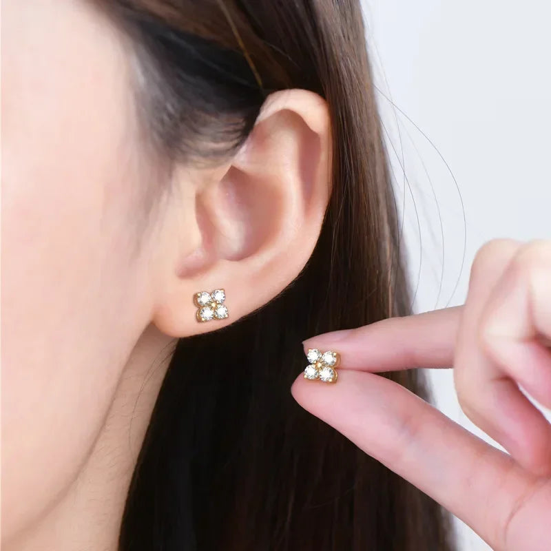Four Leaf Lucky Clover 0.8cttw 3mm Full D Color Moissanite Drop Earrings for Women S925 Silver Pass Diamond Test Ear Stud