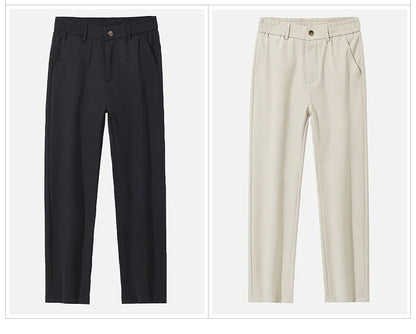 Spring Summer Thin Men's Slim Casual Pants Solid Color Elastic Waist Soft Breathable Business Straight Trousers Black Beige Gray
