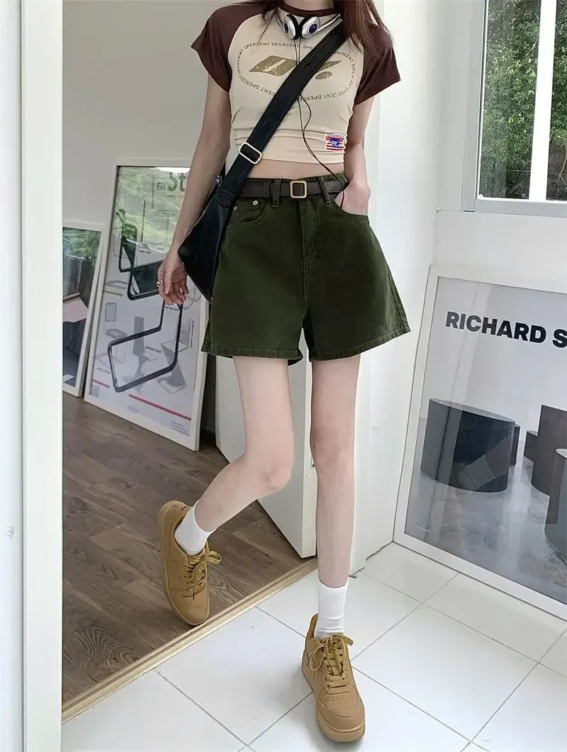 Wide Short Jean Pants Woman With Waist Pocket Denim Shorts for Women Korean Style Youthful Cheap Harajuku Fashion Outfits Jorts