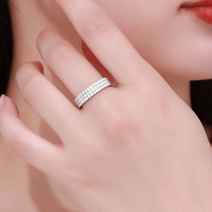 Full Moissanite Ring Sterling Silver 925 with Gold Plated Wedding Engagement Eternity Band Patry Luxury Jewelry for Women