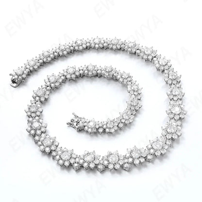 Luxury 35-39cttw D Color Gradient Full Moissanite Sunflower Tennis Necklace for Women S925 Silver All Diamond Neck Chain