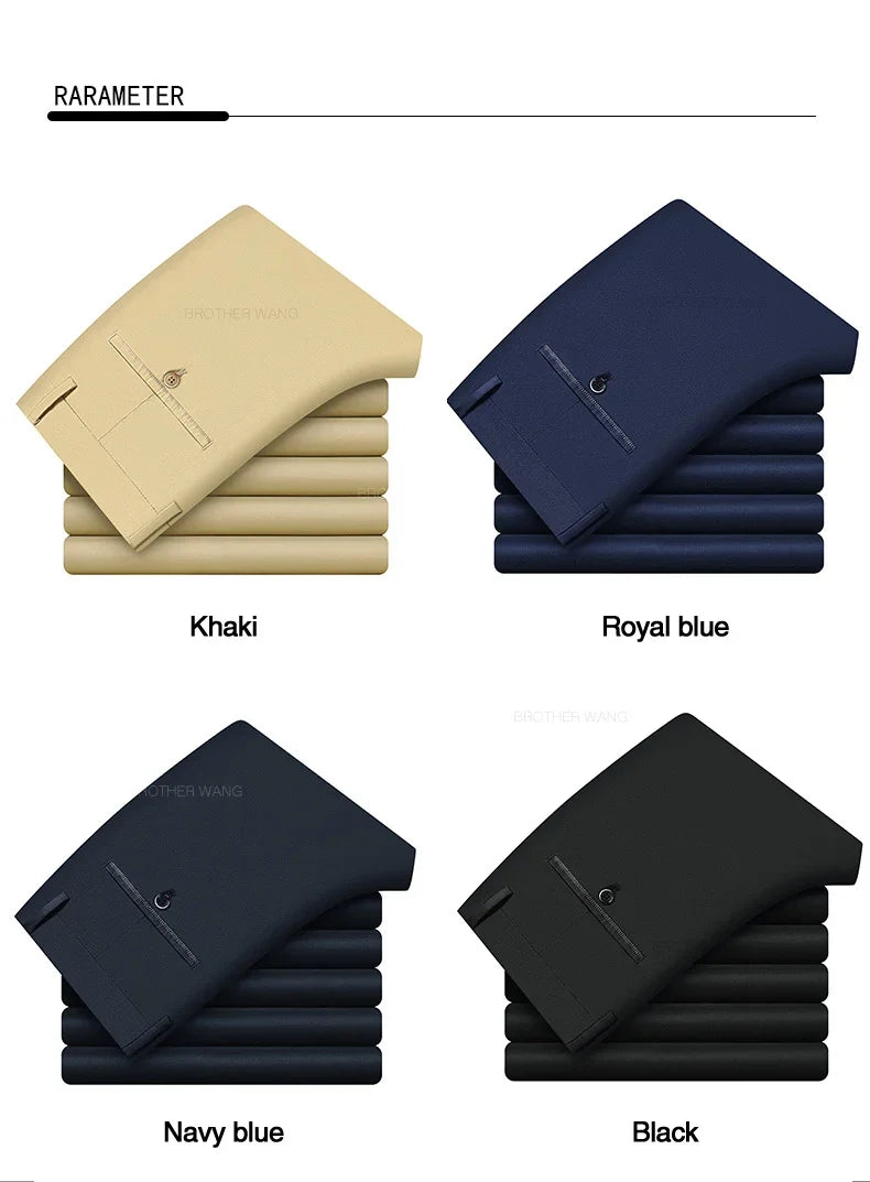 Bamboo Fiber Summer Casual Pants Men's Ultra-thin Iron-free Anti-wrinkle Loose Business Straight Elastic Trousers Brand Clothing