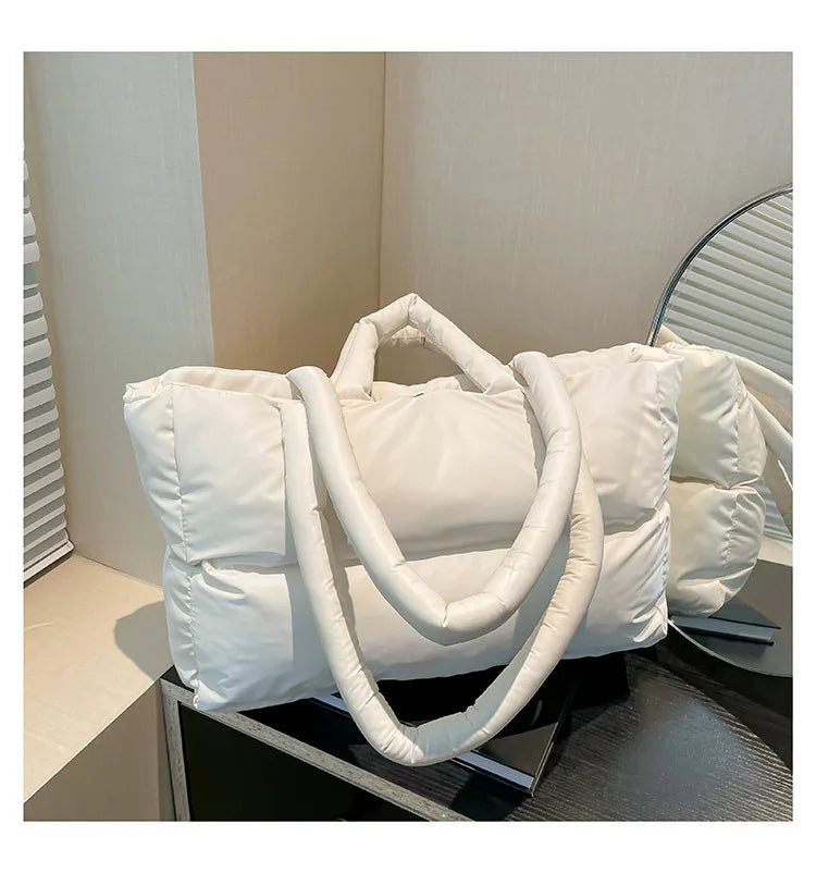Fashion Large Capacity Puffer Shoulder Bags Padded Women Handbags Casual Nylon Quilted Big Tote Bag Warm Winter Shopper Purses