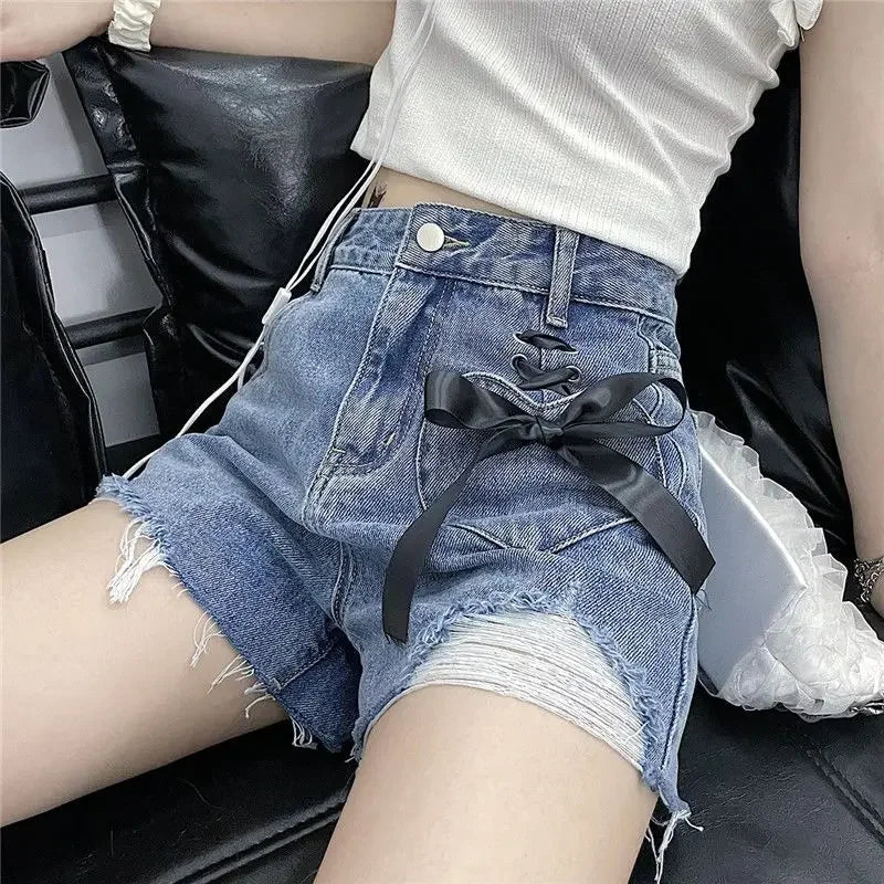 Classic Bow High Waist Short Jean Pants Woman New In Casual Jorts Hot Stretchy To Wear Harajuku Fashion Denim Shorts for Women
