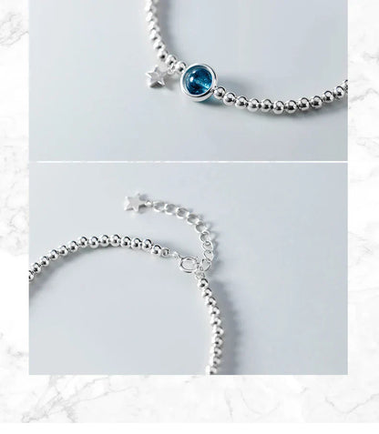 Fashion 925 Sterling Silver Classic Crystal Little Ball Star Strand Bracelet for Women Adjustable Bangle Fine Jewelry