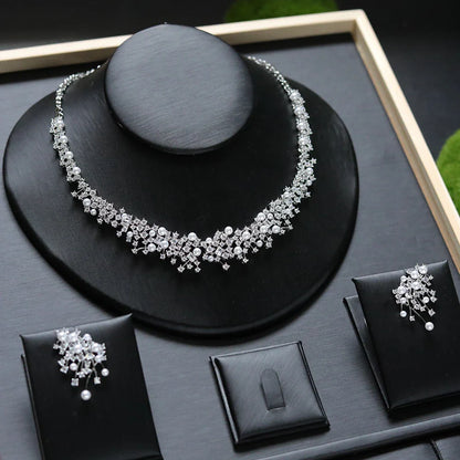 Fashion Pearl Necklace Sets High Quality 3A Cubic Zirconia Jewelry Set Dubai Dinner Party Accessories Engagement Gift