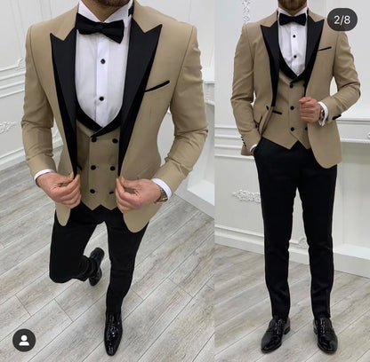 New Grey Costume Slim Fit Men Suits Black Pant Slim Fit Groom Tuxedos For Formal Wedding Suit Jacket Pant Vest 3 Pieces Blazer