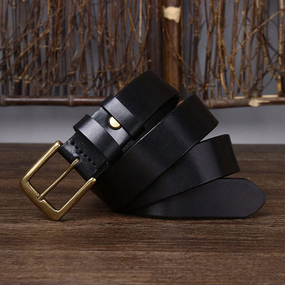 3.3CM Men's Genuine Leather Belt Luxury Designer Brass Pin Buckle Belts Pure Cowskin Vintage Strap Male Jeans for Man Women