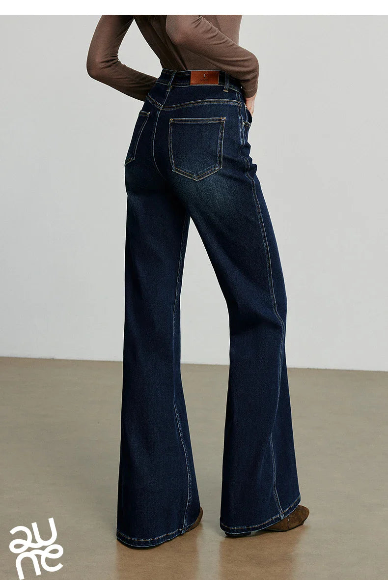 Women Denim jeans 2025 Autumn New Lycra Stretch Mid Waist Cotton Flares Pants