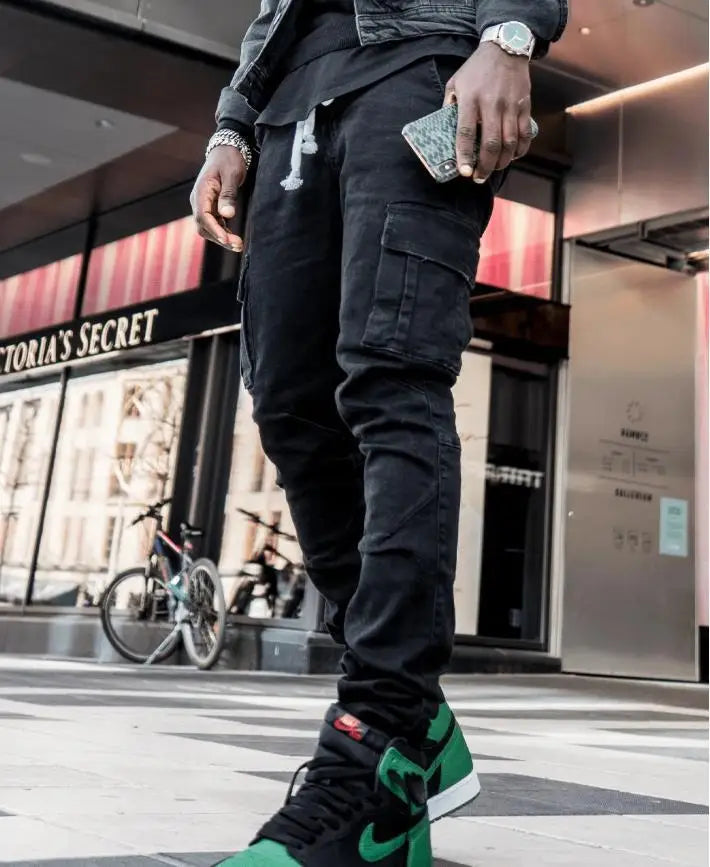 Mens Stretchy Skinny Ripped Jeans Men Side Pocket Washed Slim Denim Pants Biker Jeans Fashion Sweatpants Hip Hop Trousers Jogger