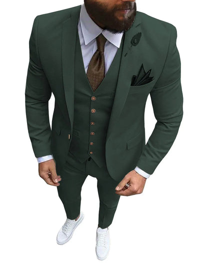 Khaki Men's Suits  Formal Business Notch Lapel Slim Fit Tuxedo Best Man Blazer For Wedding(Blazer+Vest+Pants)