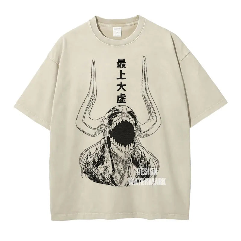 Anime B-Bleach T-Shirt Oversized Vintage Washed Zaraki Kenpachi T-Shirts Retro Harajuku Ichigo Rukia Tops Tees Man 100% Cotton