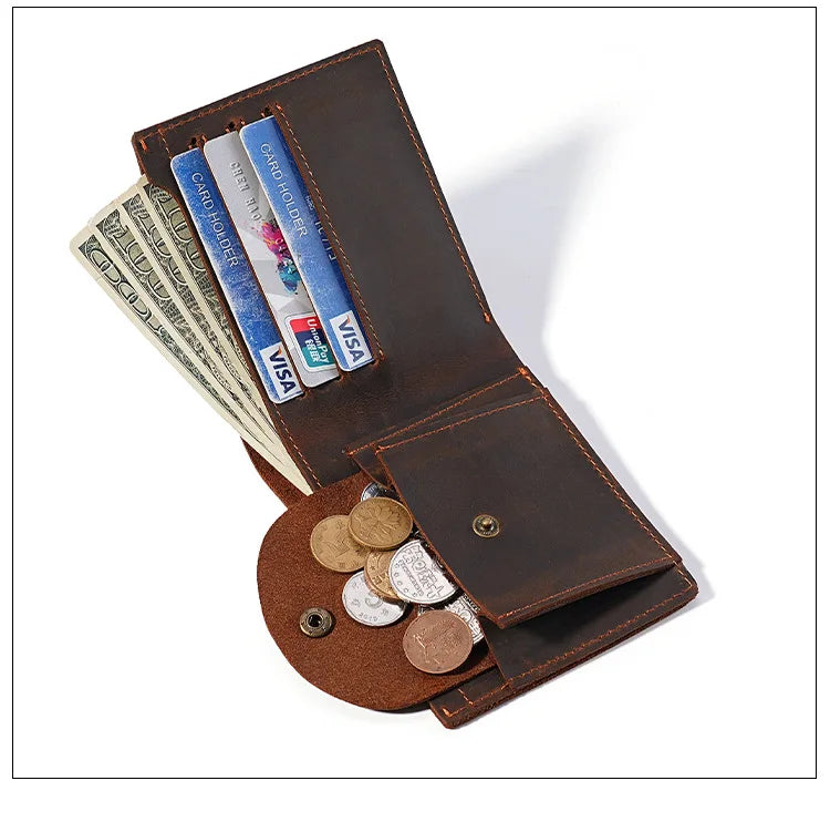 Crazy Horse Leather Men's Wallet Short Retro Cowhide Business Casual Mens Wallets Coin Purse