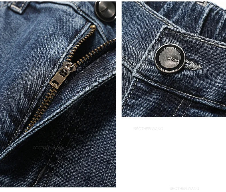 Spring Summer Thin Men's Classic Jeans Elastic Loose Straight Cotton Casual Denim Trousers Brand Clothing Business Male Pants