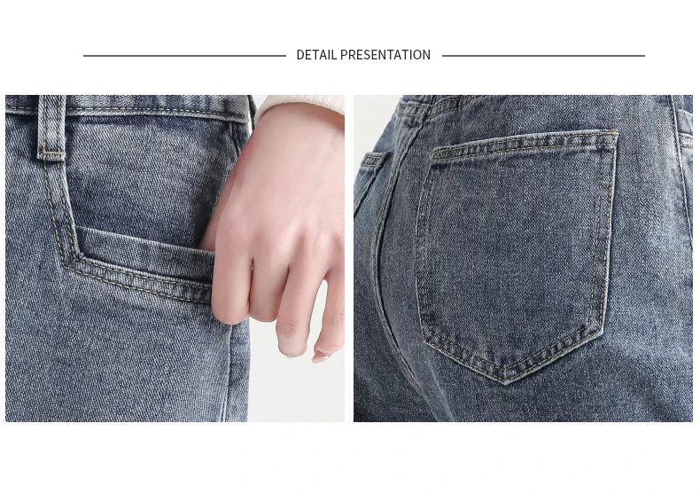 Woman Jeans Elastic High Waist Wide Leg Cotton Denim Clothing Blue White Streetwear Vintage Fashion Harajuku Straight Pants