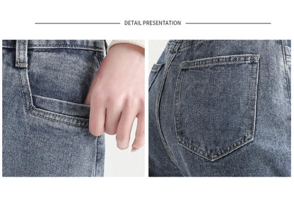 Woman Jeans Elastic High Waist Wide Leg Cotton Denim Clothing Blue White Streetwear Vintage Fashion Harajuku Straight Pants