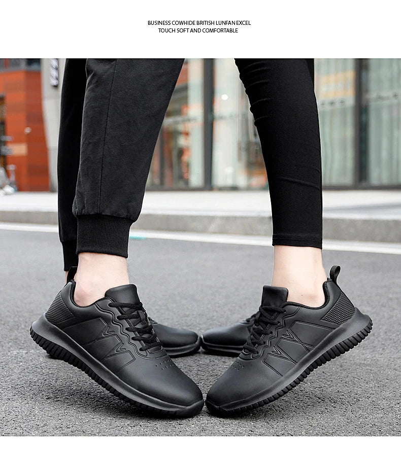 Causal Chef Shoes four Season new Lightweight Soft Sole Comfort Oil proof Men and Women's Chef Business Work Leather Shoe