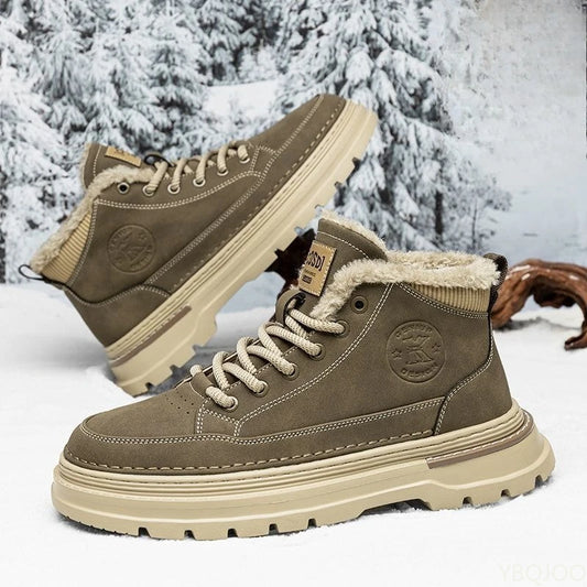 New winter plush thick warm cotton shoes fashionable versatile men's high top shoes thick soled outdoor snow boots
