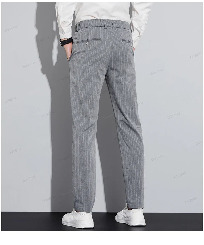 High Quality Brand Clothing Autumn Stripe Suit Pants Men Fashion Business Solid Color Office Slim Long Casual Trousers Male 28-3