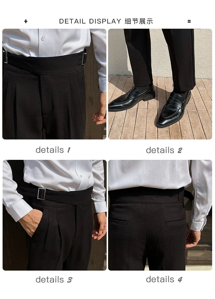 2025 New Naples High Waist Mens Suit Pants Double-Blade Gurkha Chino Slim Fit Trousers Fashion Men Wedding Party Casual Pant
