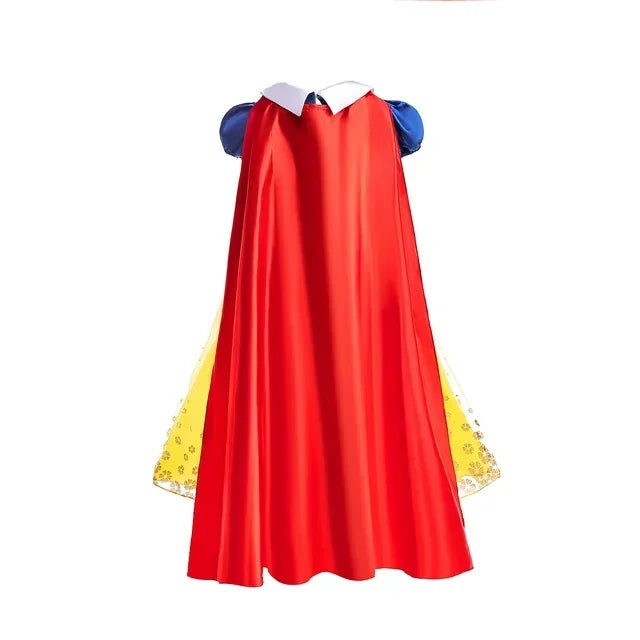 Summer Deluxe Princess Snow White Gown with Cape Girls Fairy Kids Cosplay Costume Toddler Carnival Apparel Halloween Dress up