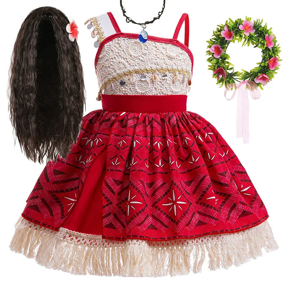 New Moana 2 Dress for Girl Vaiana Cosplay Clothes Kids Single Shoulder Princess Costume Children Halloween Carnival Party Outfit
