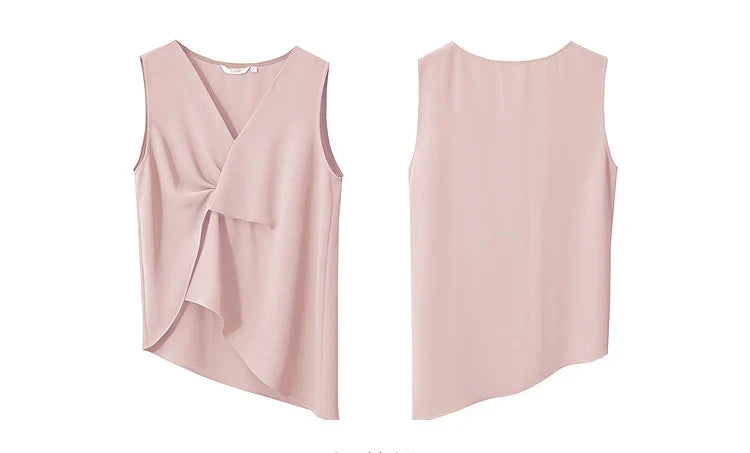Women's Blouse 2026 Summer New Flowy Chiffon Asymmetric Hem Top Elegant Office Solid Casual V-Neck Shirt For Women 12612025