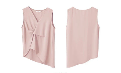 Women's Blouse 2026 Summer New Flowy Chiffon Asymmetric Hem Top Elegant Office Solid Casual V-Neck Shirt For Women 12612025