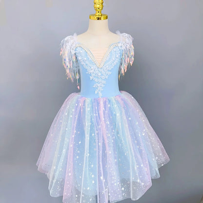 Kids Sequin Ballet Dress Performance Clothes Silver Girls Modern Dance Skirts Children Ballet Tutu Party Princess Dress Costumes